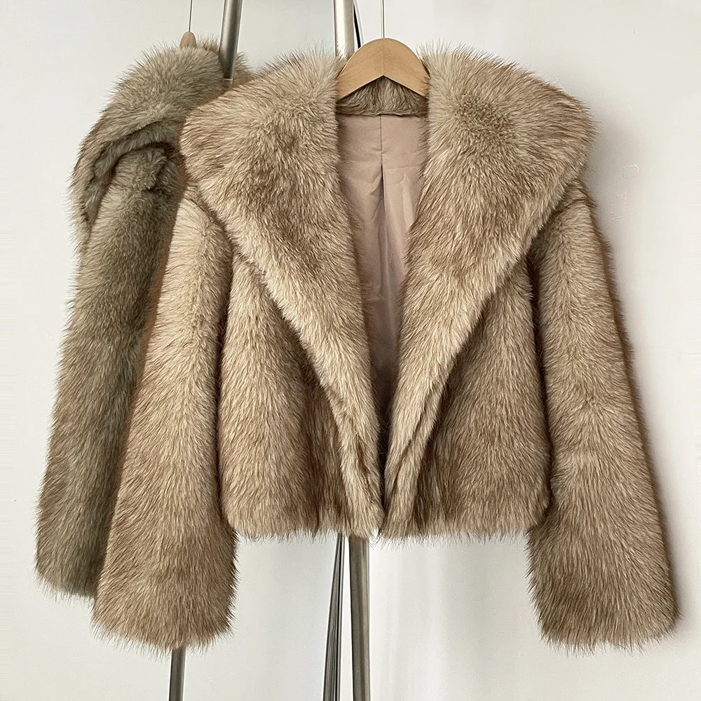 Fake Fur Coat Eco-friendly Winter Short Fur Jacket Fashion Shawl Collar Faux Fox Fur Coat Women Cool Girls Vintage Chic Overcoat
