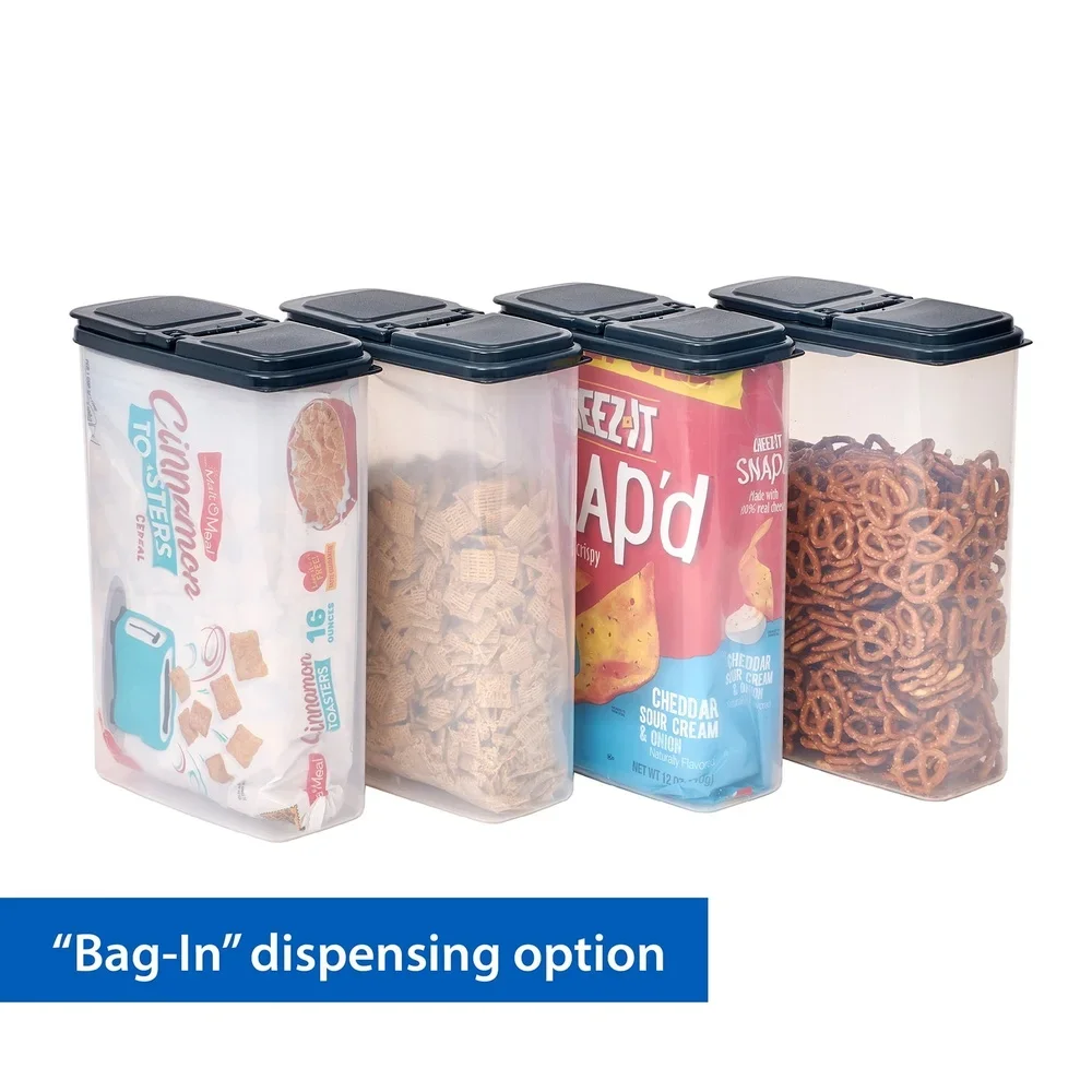 

Многофункциональные пластиковые диспенсеры, набор из 4 прозрачных контейнеров для хранения, темно-серые крышки, штабелируемый кухонный органайзер, универсальный 7,75x4x11,4