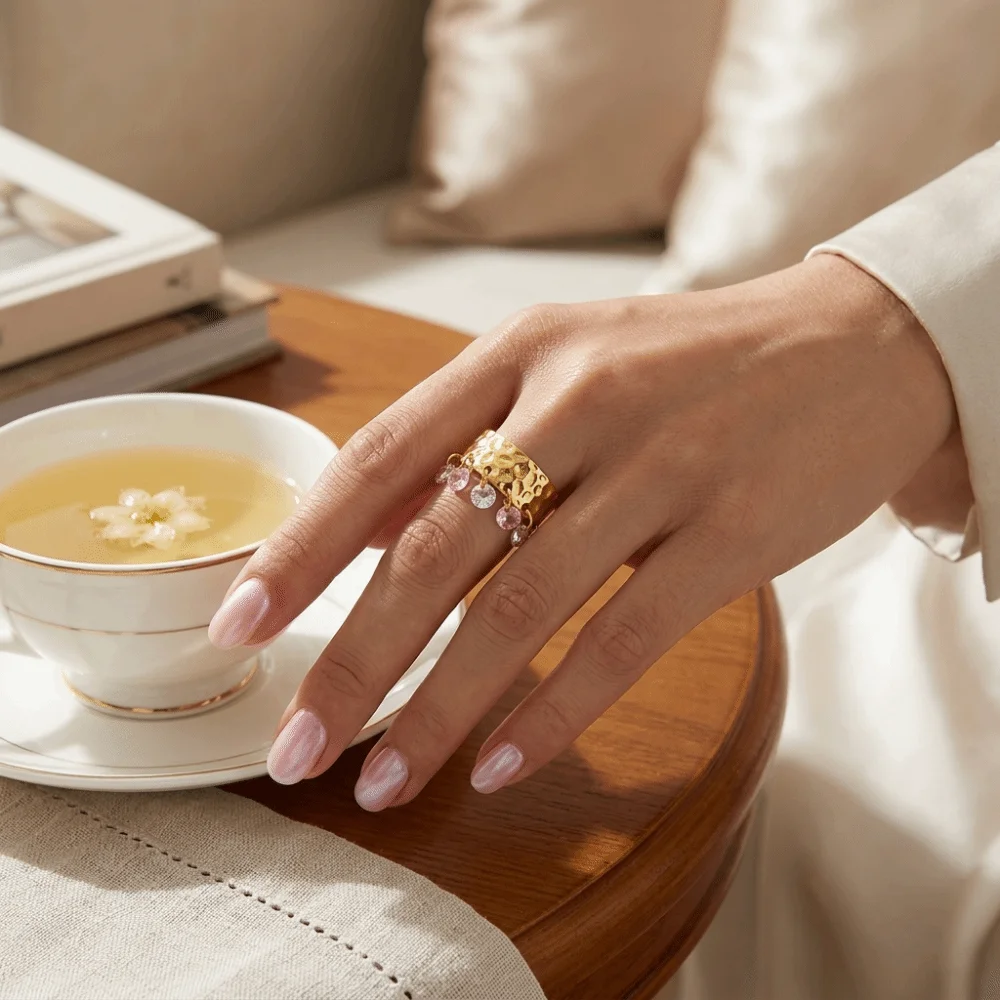 Gold Tone Charm Open Ring Adjustable Band Lightweight Adjustable Ring Long Lasting Finish Non Fading Statement Ring Beach