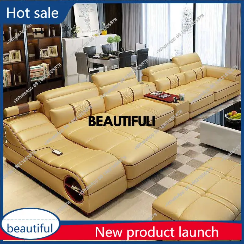 

A38 Современный роскошный секционный диван с шезлонгом — итальянский диван из натуральной кожи с динамиками, USB-портом и местом для хранения вещей