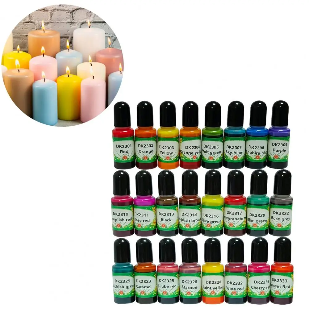 24 Colors 10ML Liquid Candle Dye Kit 24Pcs Oil-Based Highly Concentrated Easy to Mix Candle Making Dye for Soy Bees Gel Wax DIY
