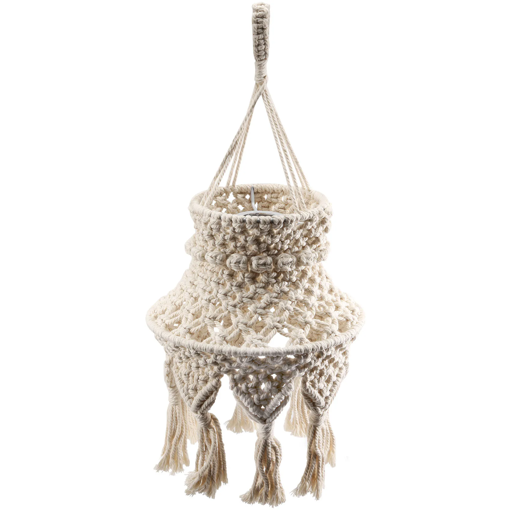 【HOT N07R】 Macrame Lamp Shade Boho Hanging Pendant Light Cover, Chandelier Shade for Bedroom Living Room Nursery Dorm Home Decor