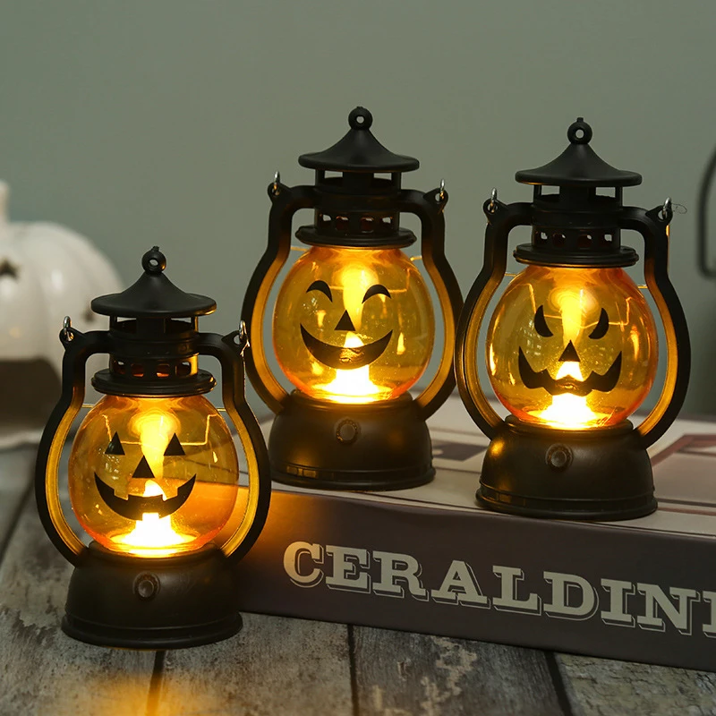 2024 Halloween LED Hanging Pumpkin Lantern Light Ghost Lamp Candle Light Retro Halloween Party Home Decoration