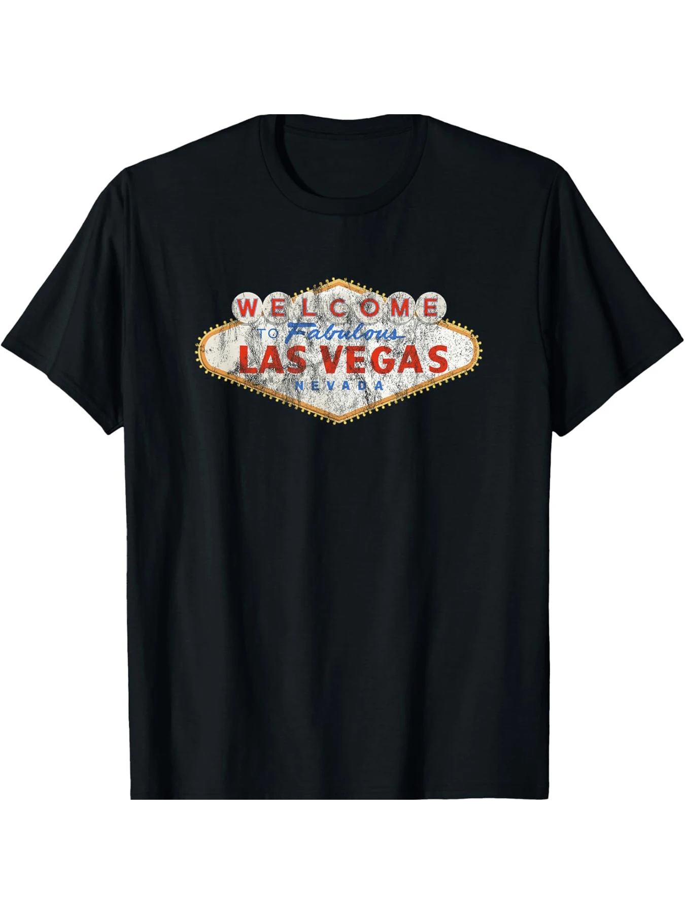 Bienvenidos a Fabulous Las Vegas Nevada Camiseta de manga corta para hombre y mujer, cuello redondo negro