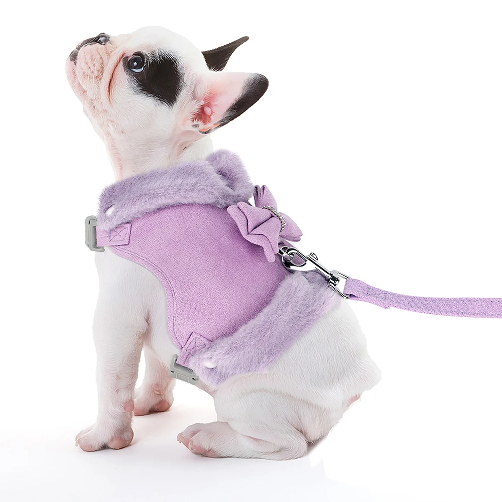 Warmes Fell Welpen Hunde geschirr Leine niedlichen Bowknot Hunde Katzen geschirre gepolsterte Haustier Weste mit passendem Führ strick für Hunde Katzen Winter – Detail 27