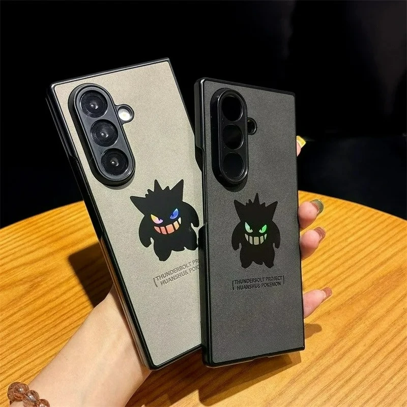 Anime Nette Cartoon Gengar Laser Leder Textur Telefon Fall Für Z Falten 7 6 5 4 Zflip 6 Zflip7 FE Zflip5 Zflip4 Stoßfest Abdeckung