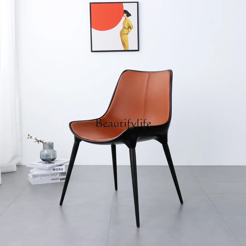 

Italian light luxury minimalist modern leather backrest study chair