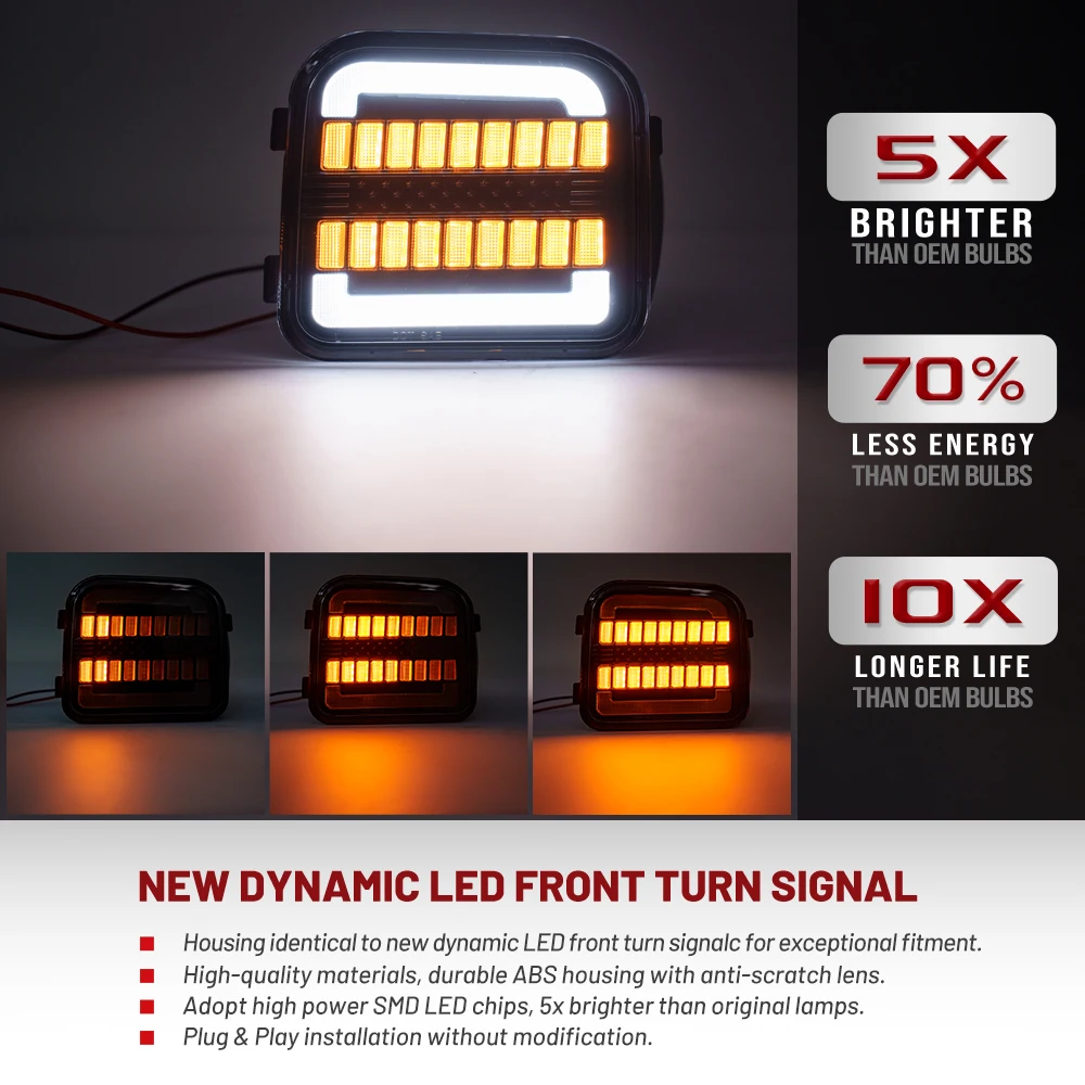 H3 H3T Front Corner Light For Hummer H3 2006-2010 H3T 2in1 LED Sequential Turn Signal White DRL Running Position Parking Lamps