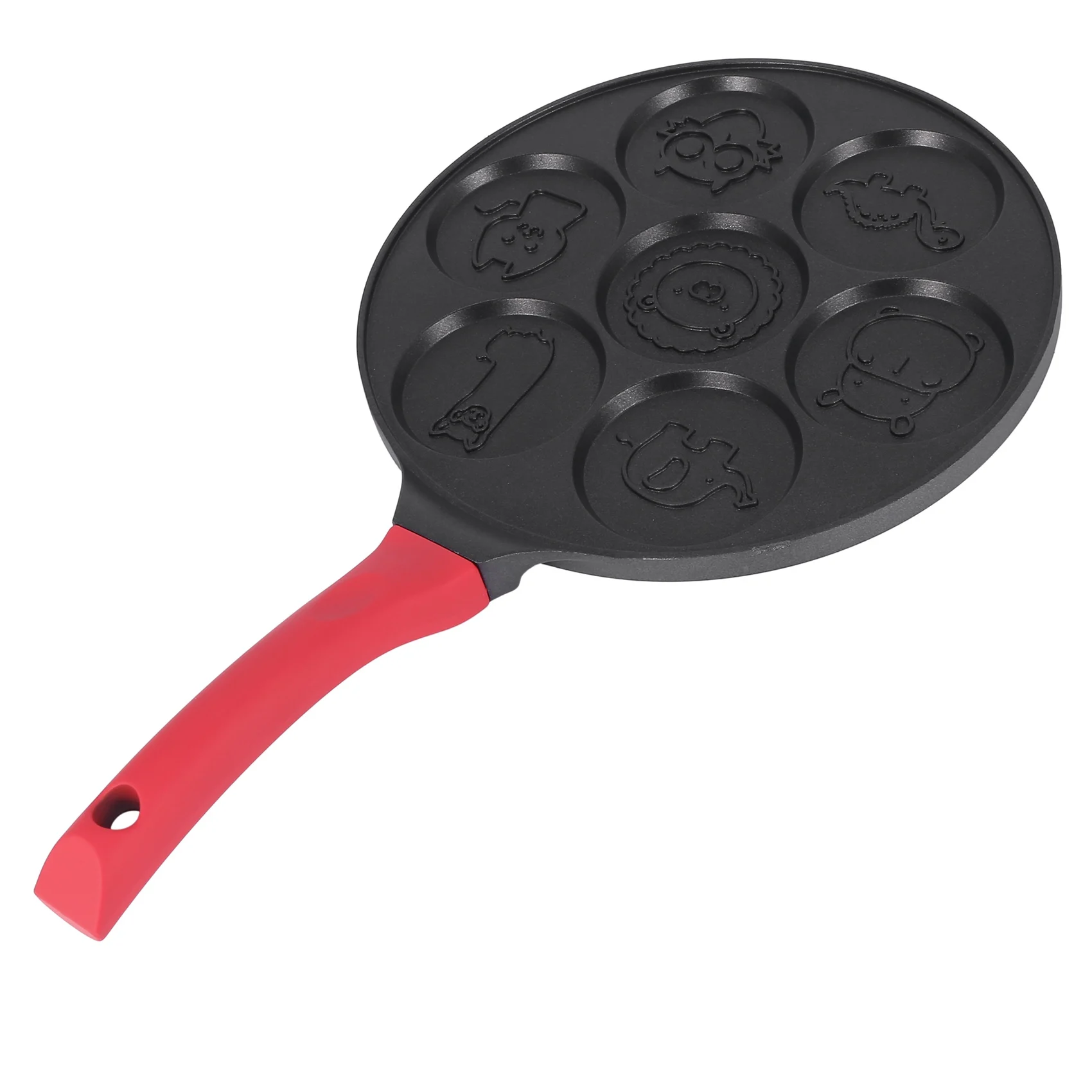 

Pancake Maker - Non-Stick Pancake Pan Griddle Grill Pan Mini Crepe Maker 7-Mold Pancakes with Silicone Handle Black Animal