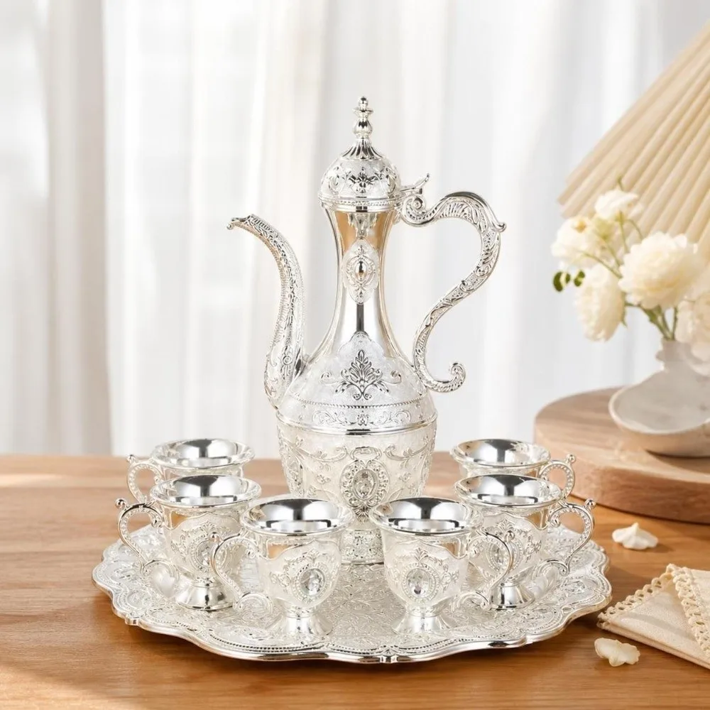 Serving Tea Set Luxury Turkish Tea Set Metal Decorative Teapot Kit Multifunctional European Style Coffee Pot Set Banquet view 3