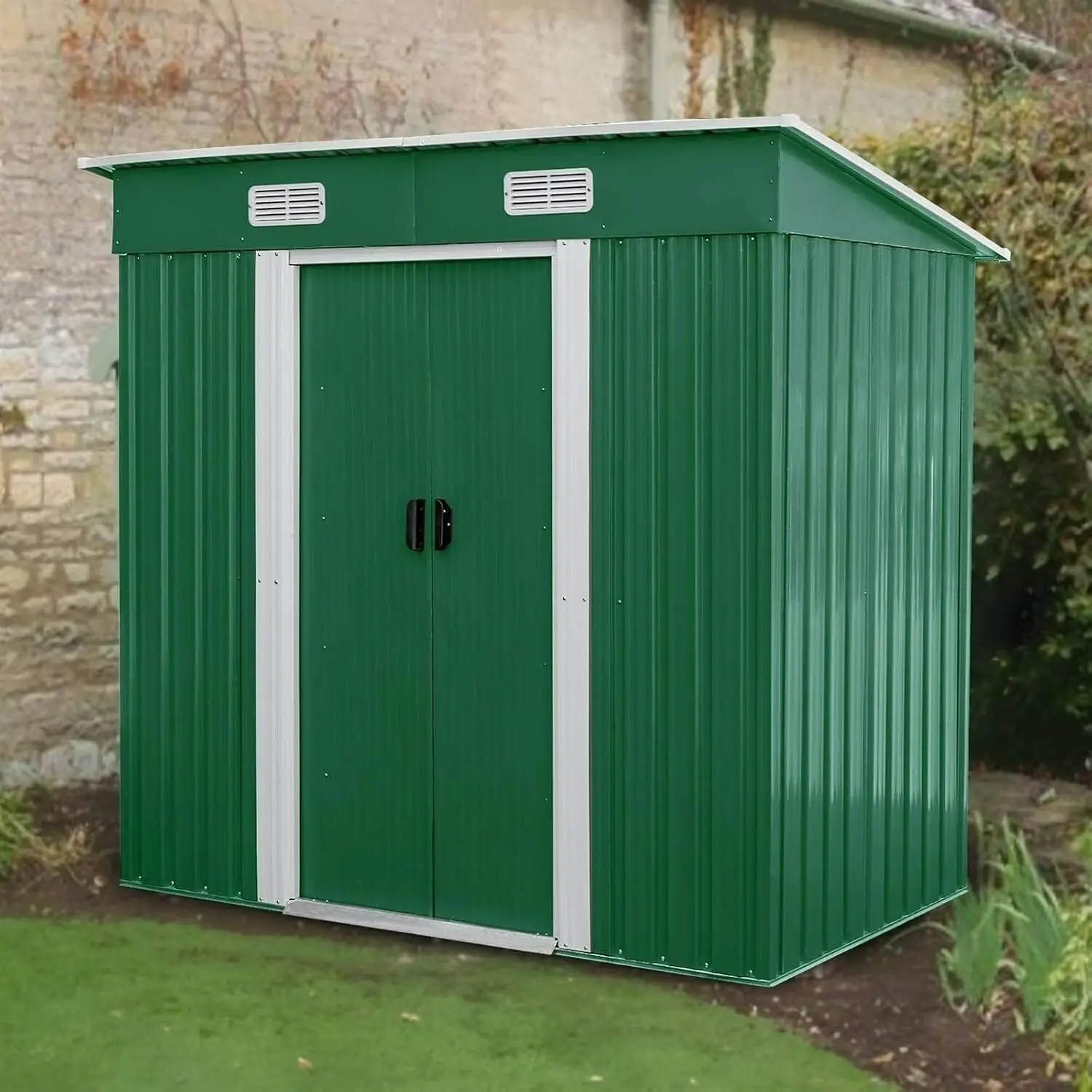3.5x6ft Outdoor Metal Garden Storage Shed Backyard Tool House with Lockable Door, Customized