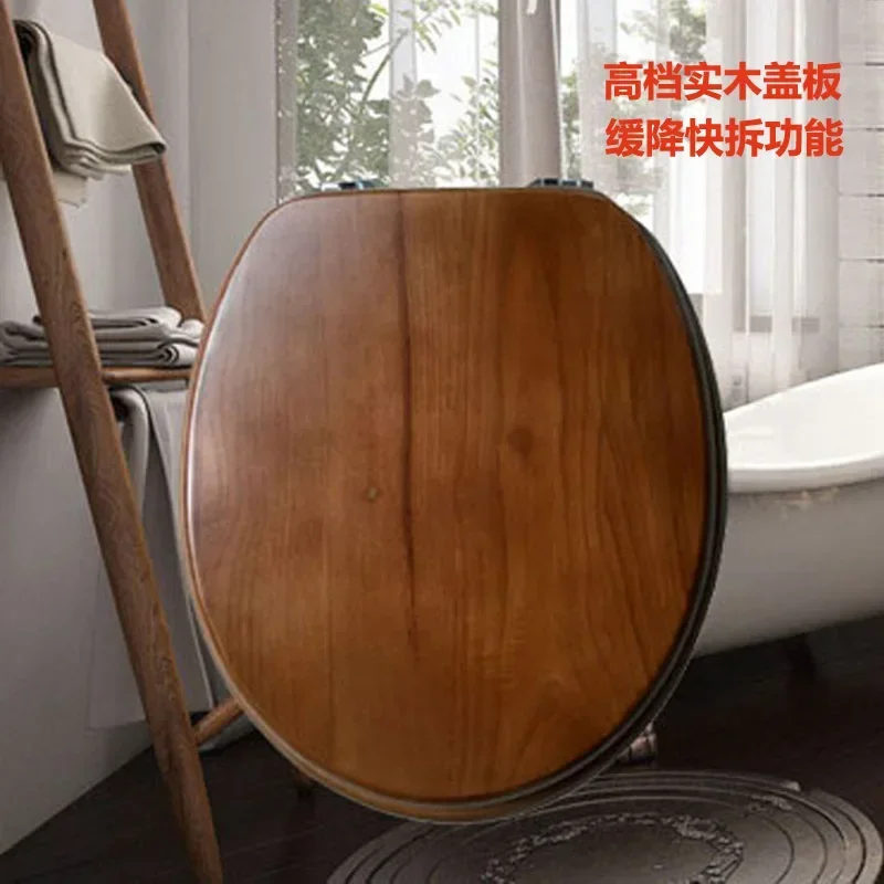 Universal Thickened Seat Ring, Solid Wood Toilet Seat Cover, Black Walnut, Stainless Steel, Cushioning, Sagging Hinge Seat