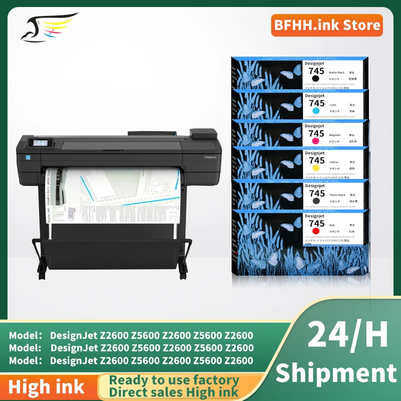 745 745XL Ink Cartridge Compatible for HP DesignJet Z2600 Z5600 With Pigment Ink 300ML F9K04A F9K05A F9K03A F9K01A F9K02A Inks