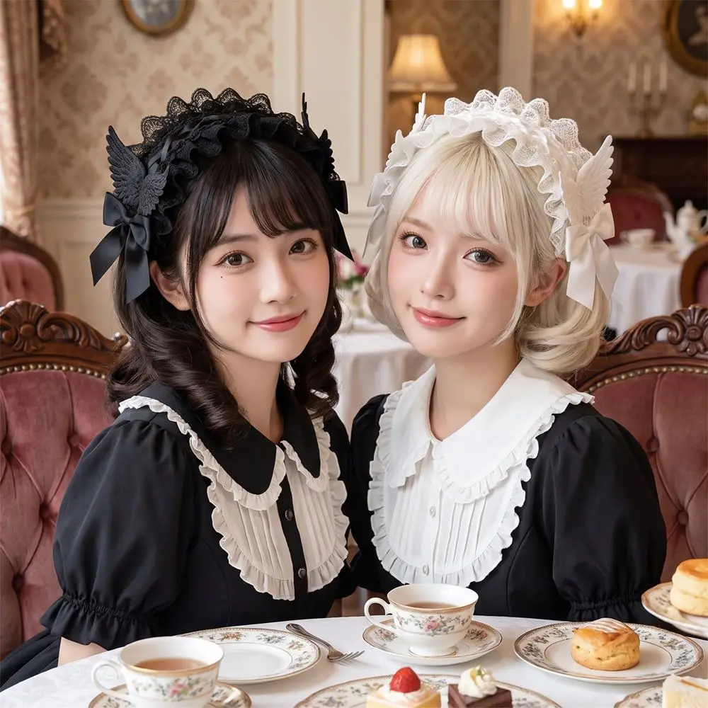 Creative Spicy Girl Lolita Wings Lace Headband Y2k Rivet Lolita Hair Clip Ribbon Bow Hair Accessories Cosplay Headdress Party