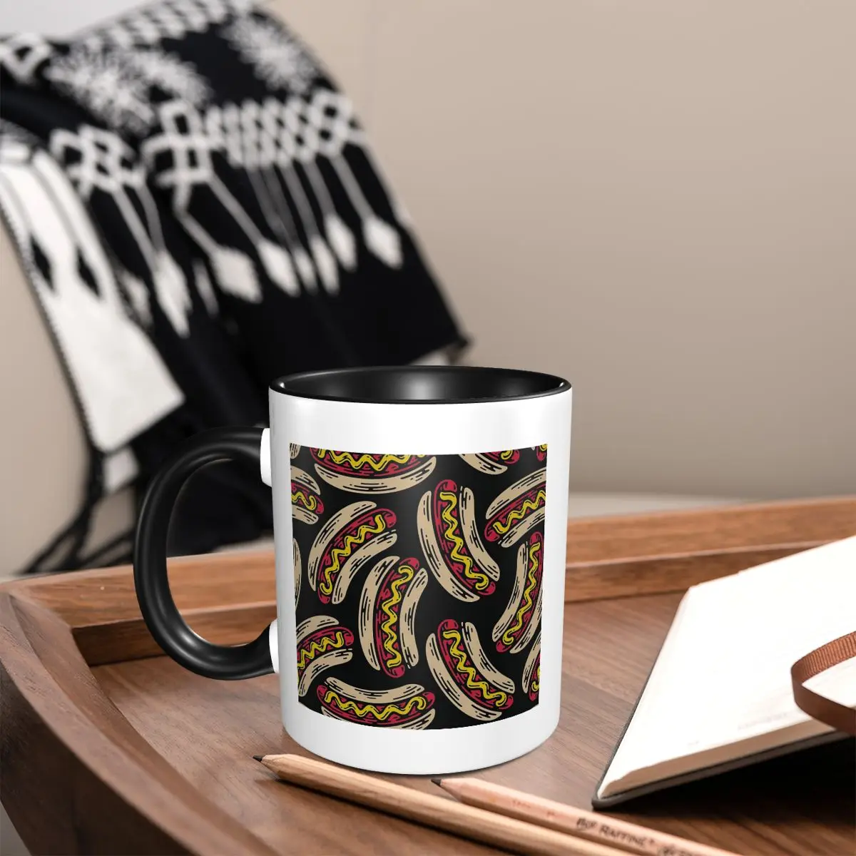Cartoon Hotdog Ketchup Progressive Mug Funny Ceramic Coffee Cups Tea Mugs Milk Cup Drinkware Gift for Woman Man