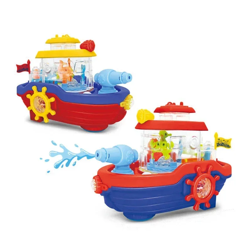 

Children's Electric Transparent Gear Water Spray Boat Universal Driving Lighting Music Children's Cruise Simulation Model Toy