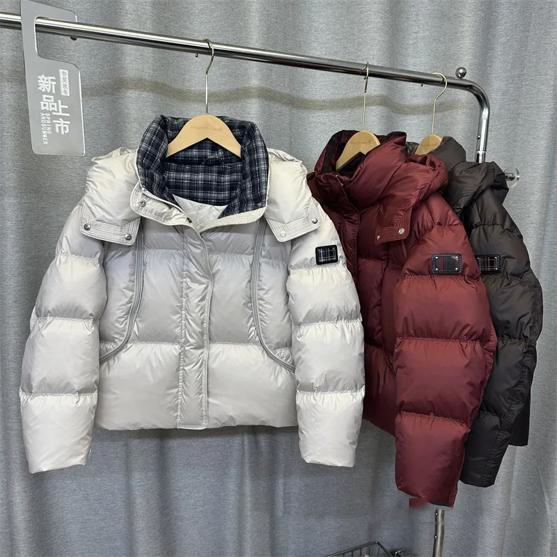 

90 White Duck Down Jacket for Women Short Thick Puffer Coat Winter New Loose Hooded Fashionable Cotton Quilted Parka