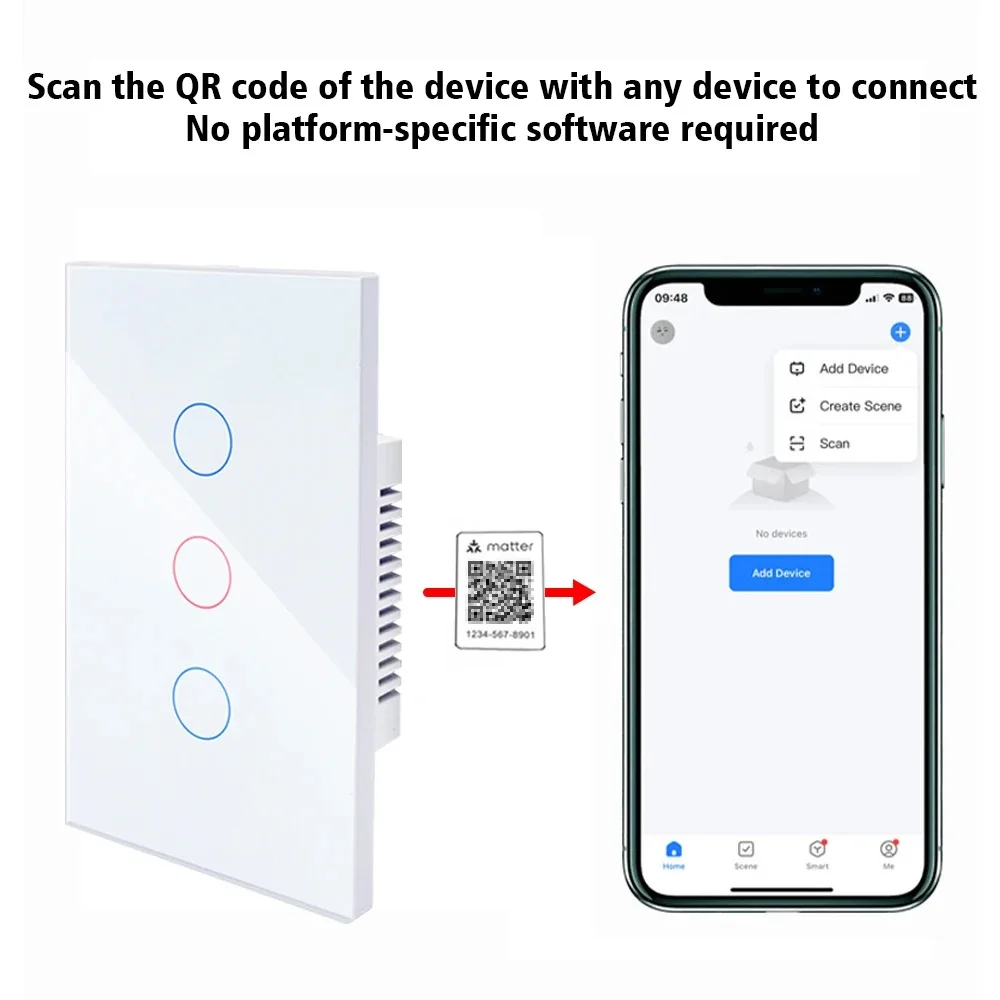 Matter Thread WiFi Smart Light Wall Switch 1/2/3Gang Touch Sensor Remote Control by Alexa Google Home Siri Homekit SmartThings