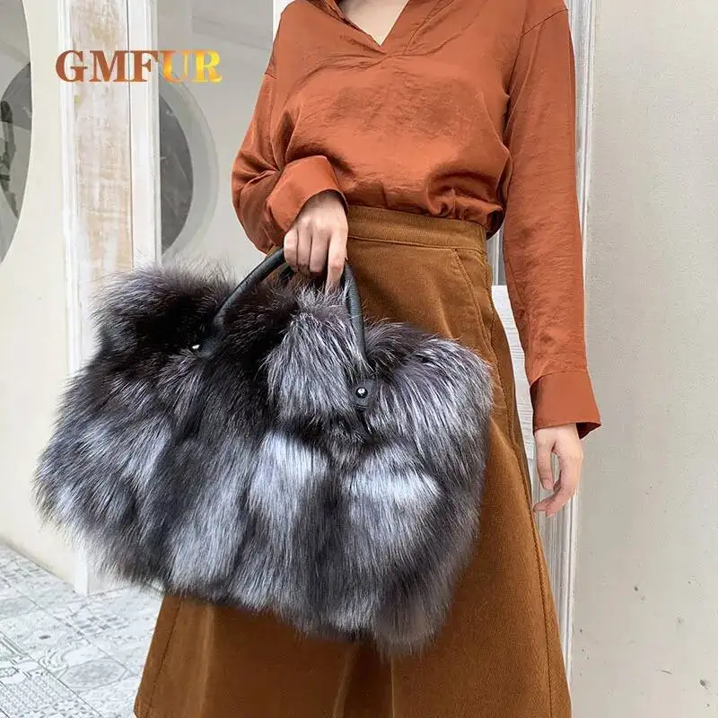 

New Female Women Fox Fur Bags Autumn Winter Luxury Brand High-quality Furry Bag Ladies Shoulder Bag Ladies