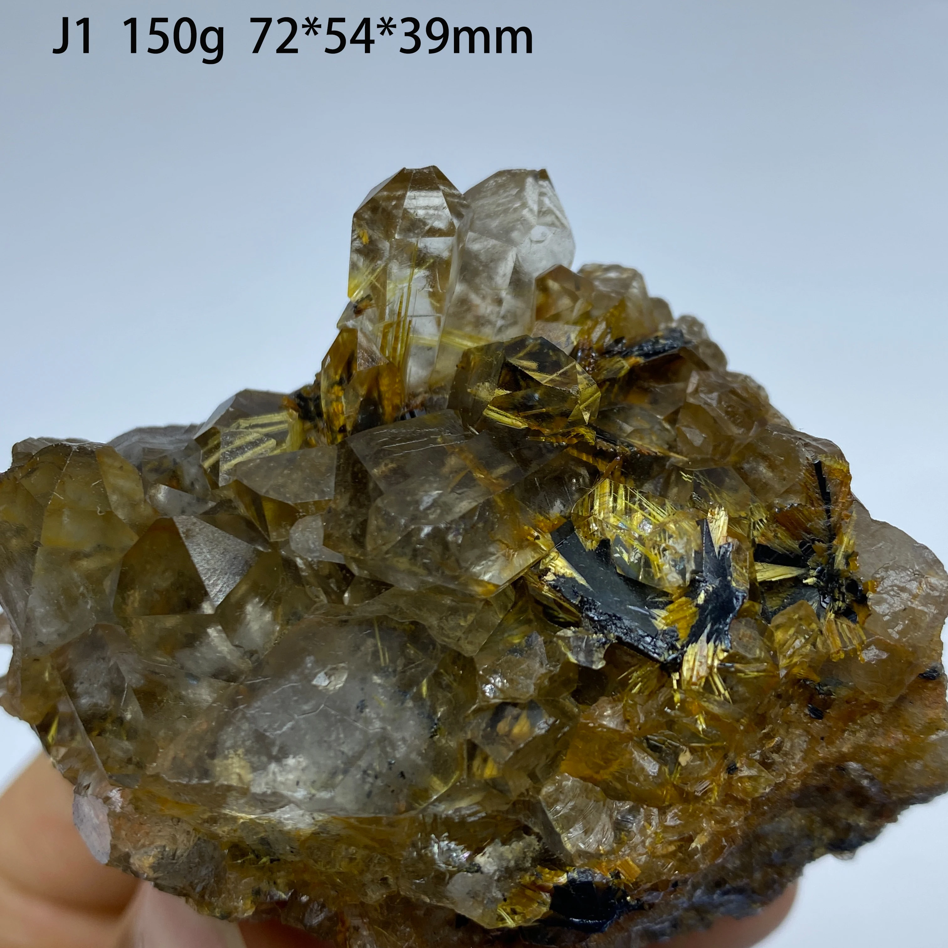Natural Brazilian Gold Rutilated Quartz Specimen Gold Hair Crystal With Specular Hematite Symbiosis Raw Mineral Collection Stone