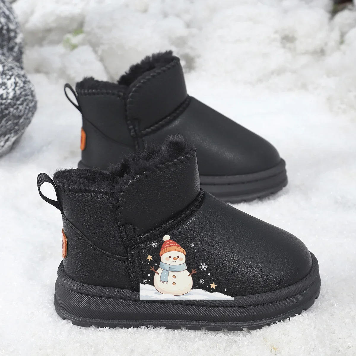 Children Snow Boots Plush Fleece Lined Children Warm Boots Cute Snowman Non-Slip 2026 Ankle Booties for Boys Girls