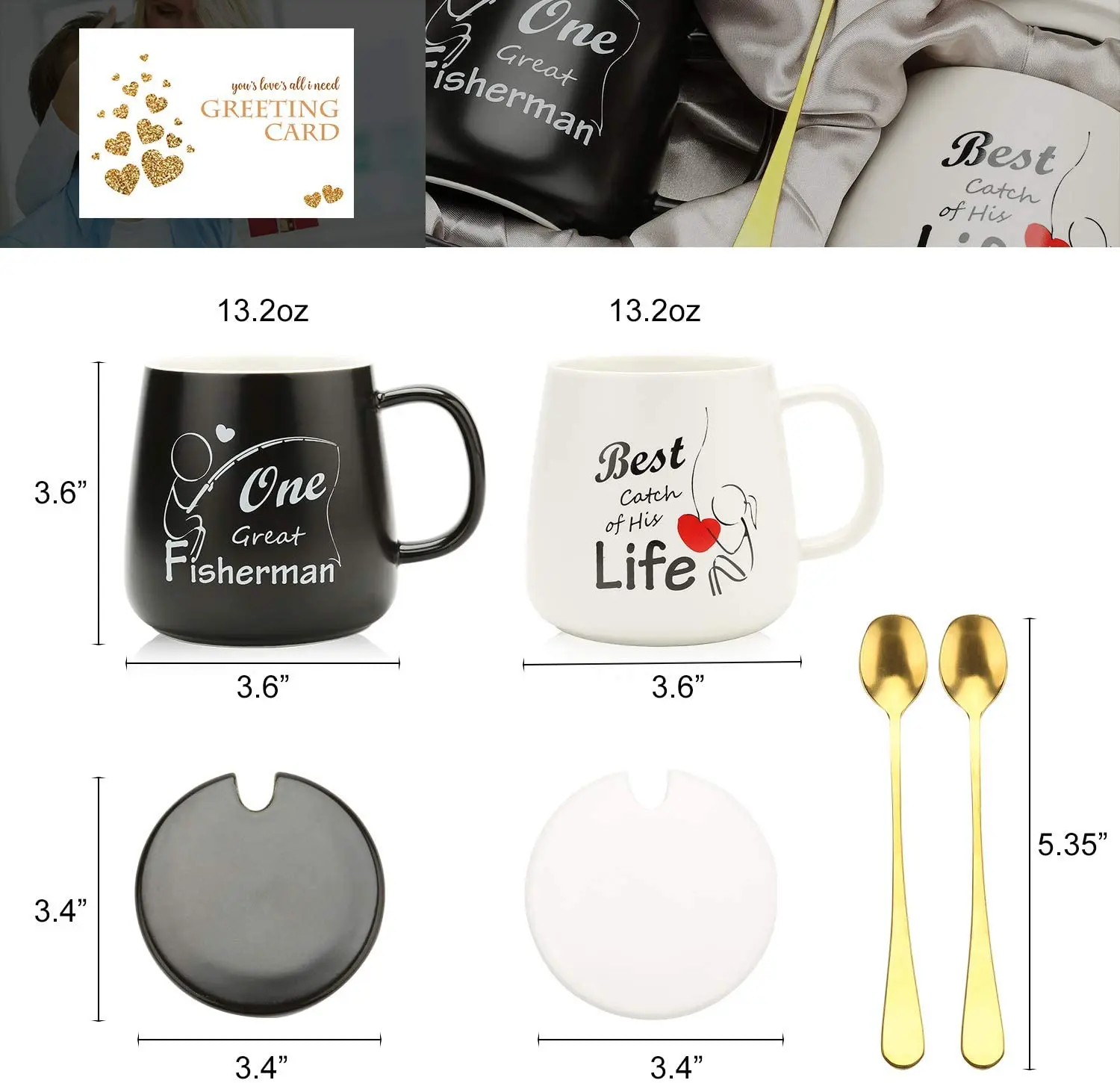 Coffee Couple Mugs Gift-Set - One Great Fisherman Best Catch of His Life Unique Engagement Wedding Gifts for Couples