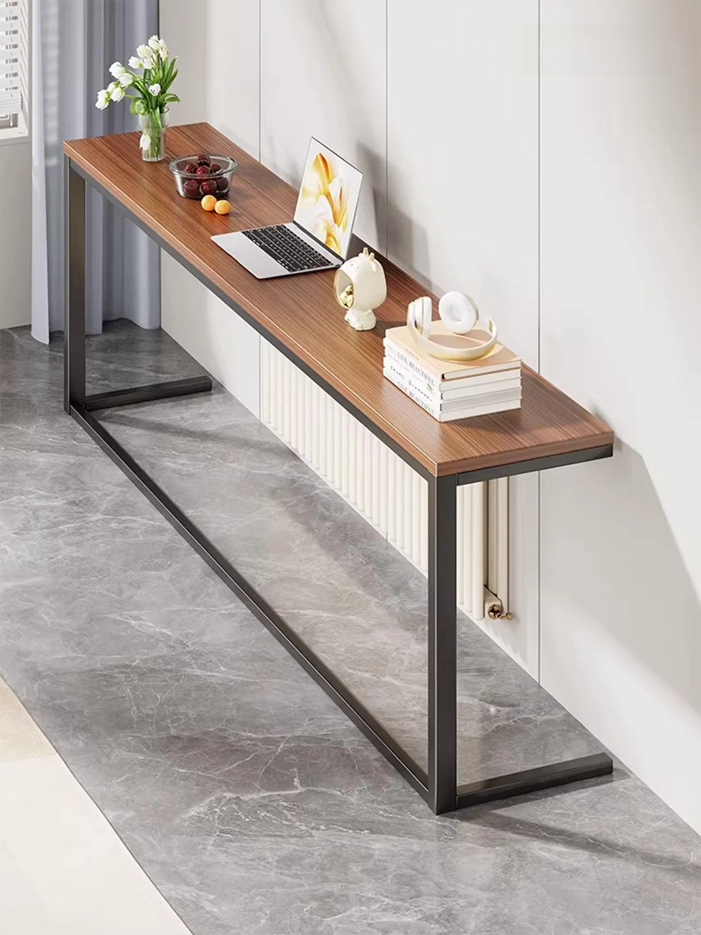 Sofá de Parede Estreito e Longo para Sala de Estar, Estante de Armazenamento de Chão, Prateleira Multicamadas com Divisórias de Formato Especial para Casa