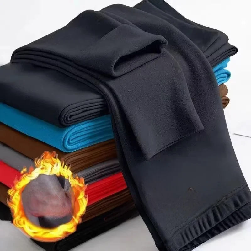 

Men's Fce-Lined Slim Fit Work Pants Double-Sided Velvet Warm Underpants Casual Trousers Polyester Fiber Autumn Winter Wear