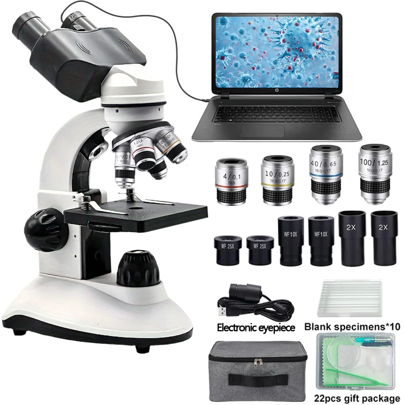

Бинокулярный микроскоп 40X-5000X с электронным окуляром, подходит для начинающих и взрослых, для семейного образовательного школьного эксперимента