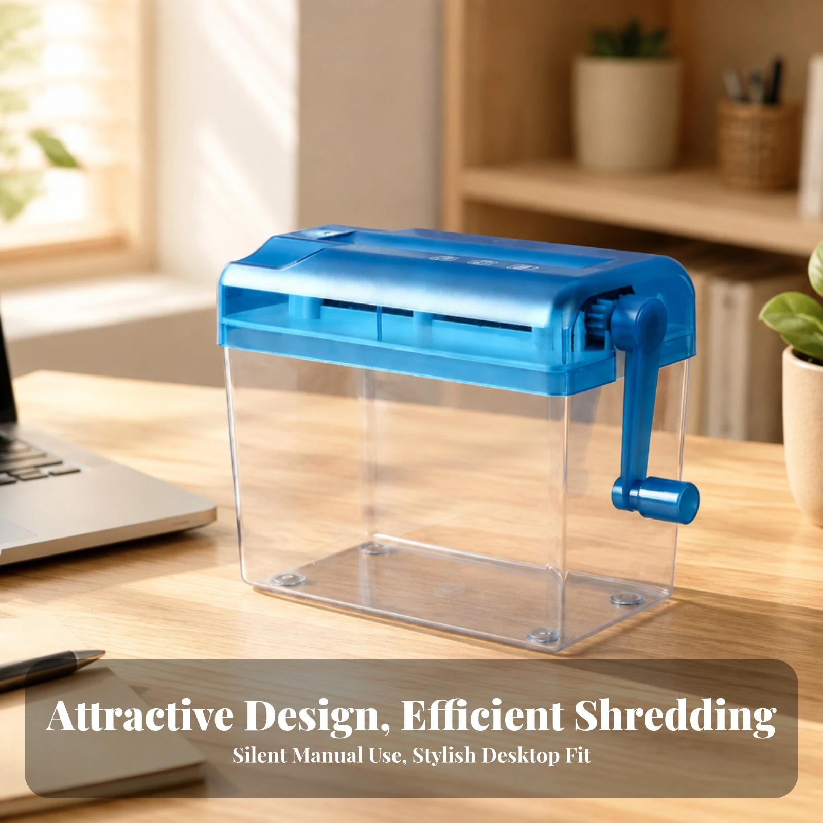Manual Paper Shredder with Transparent Bin Sturdy Hand Crank Paper Shredder Space-Saving Portable for Home Office