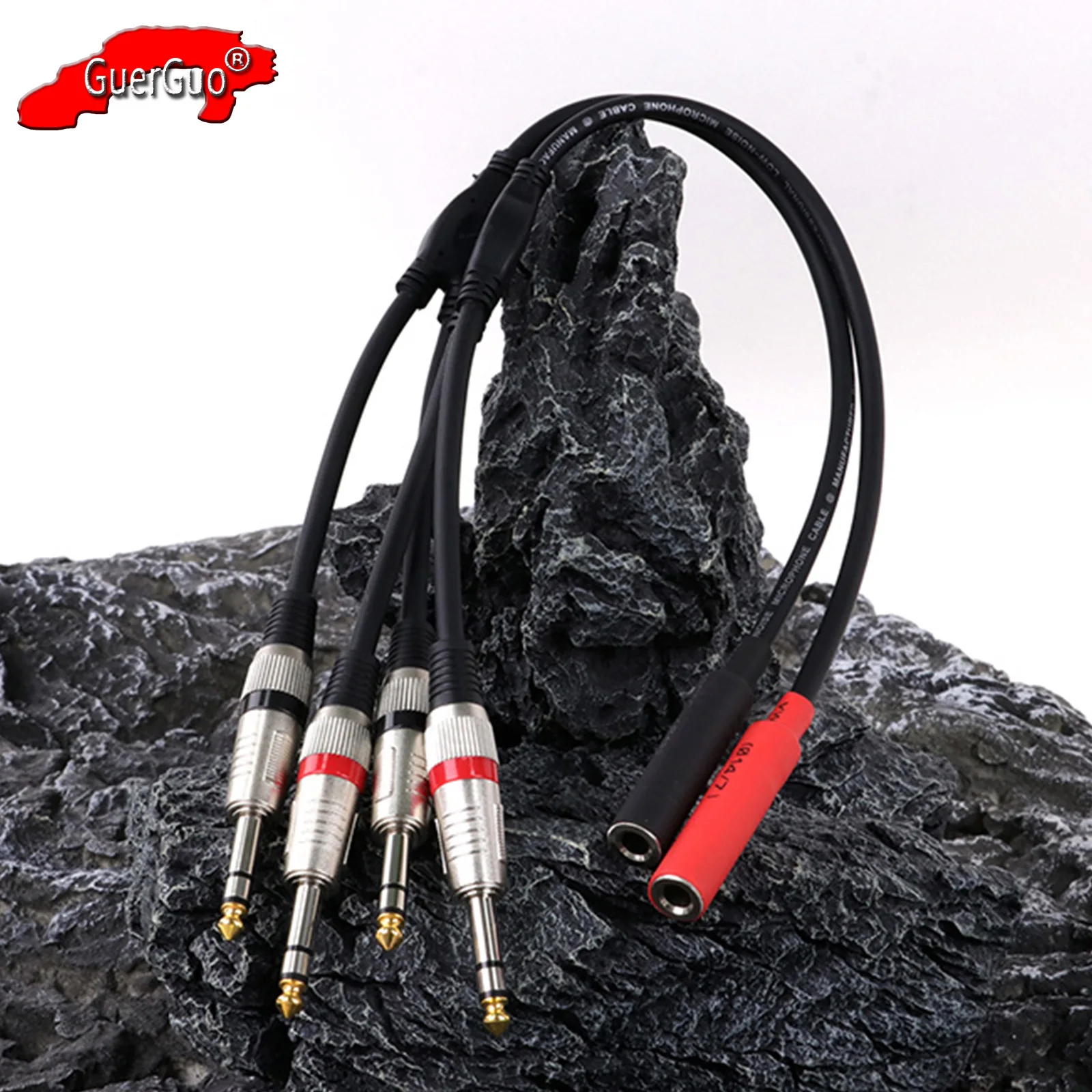 6.35mm Mono/Stereo Female Jack to 2 Dual 6.35mm 1/4 inch TS/TRS Male Plug Audio Amp Speaker Y Splitter Connector Converter Cable