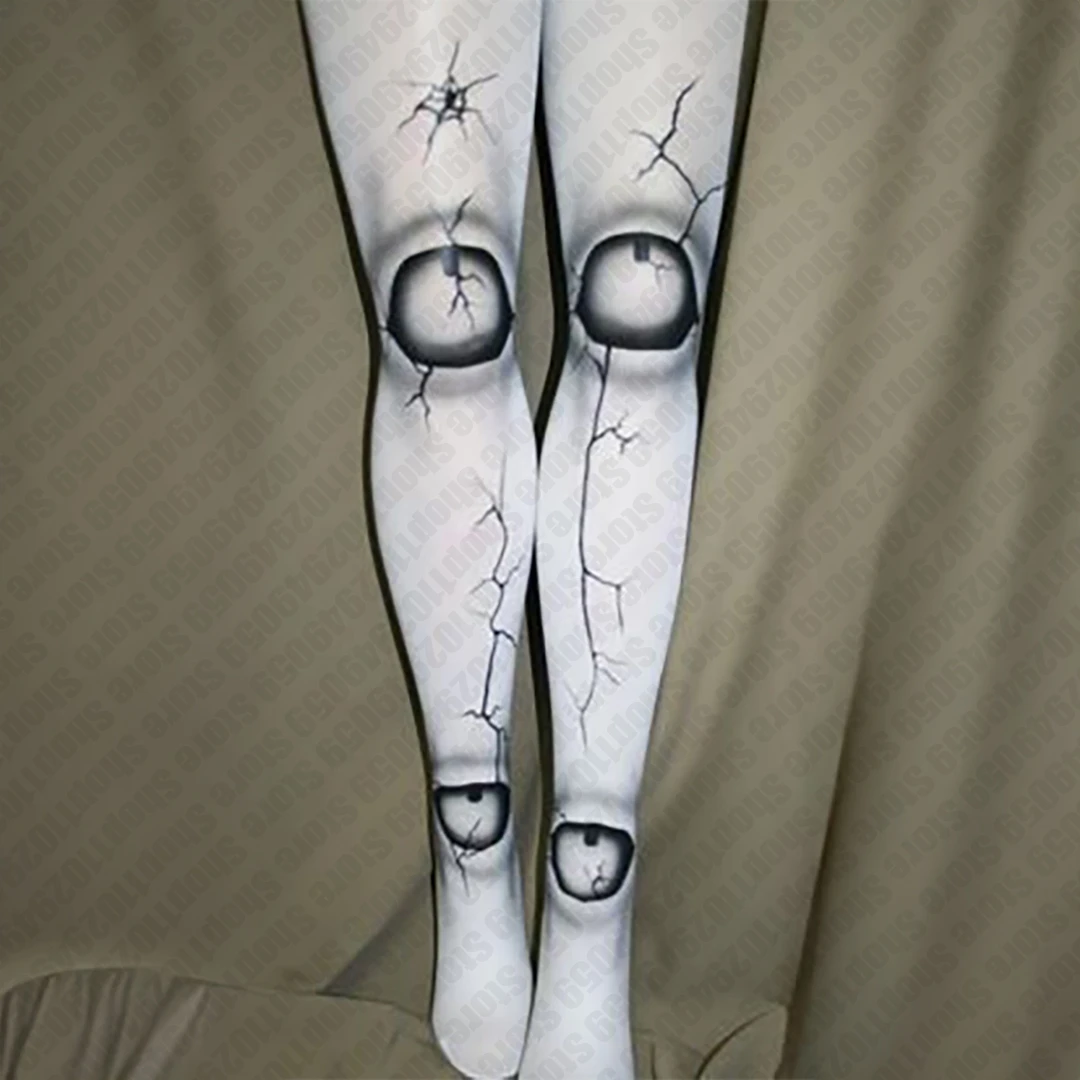 Gothic 2000s Harajuku White Print Long Socks Over Knee Thigh High Women Stockings Cosplay Y2K Style Cute Sock Kawaii Emo Girls