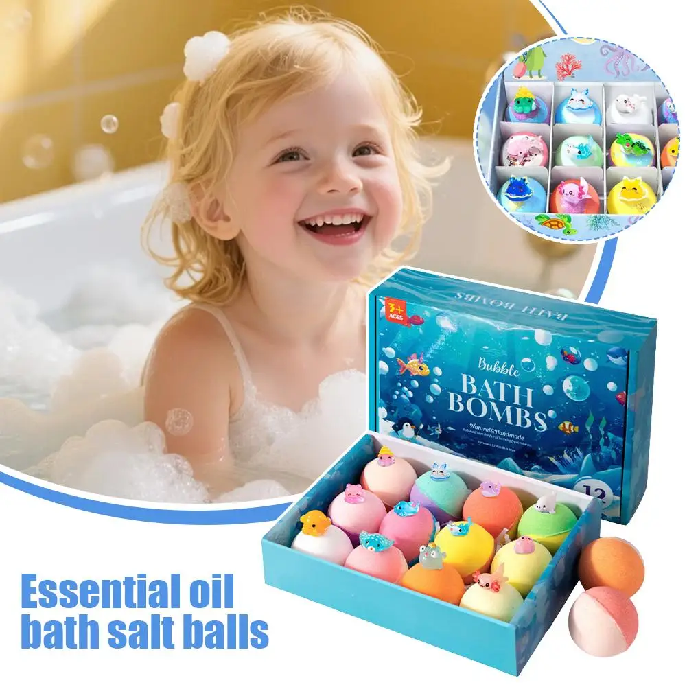 12 Pack Bath Bombs Gift Set With Surprise Toy Essential Oil Dried Flower Bubble Bath for Home Spa Daily Bath Care Skincare