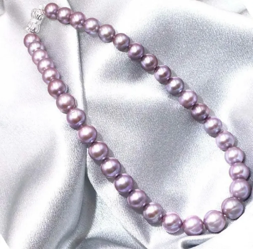 

Giant 18/20 inch 11-12mm genuine natural South Sea purple round pearl necklace 925s