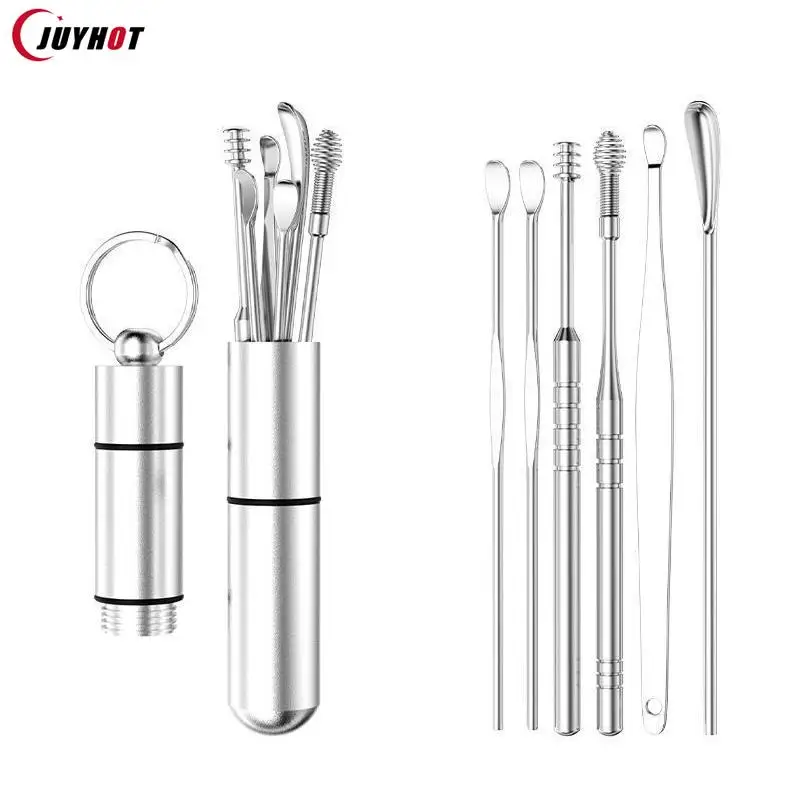 6pcs/set Stainless Steel Ear Picking Tool Set Ear Cleaner Scoop Ear Ear Cleaning Spoon Ear Protector Health Care Dirt Remover