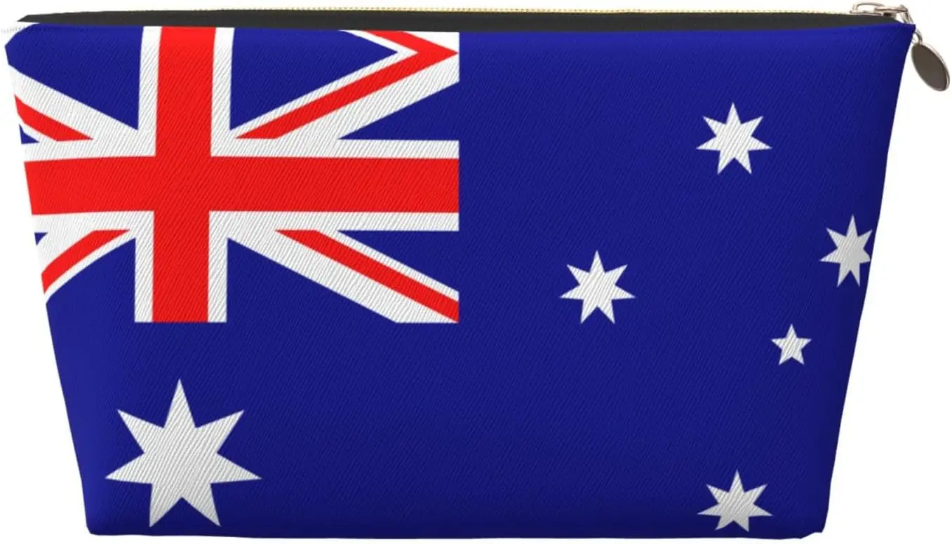 Australian flag Leather Travel Toiletry Bag - Reusable Cosmetic Makeup Accessories Organizer – Zipper Pouch for Daily Storage