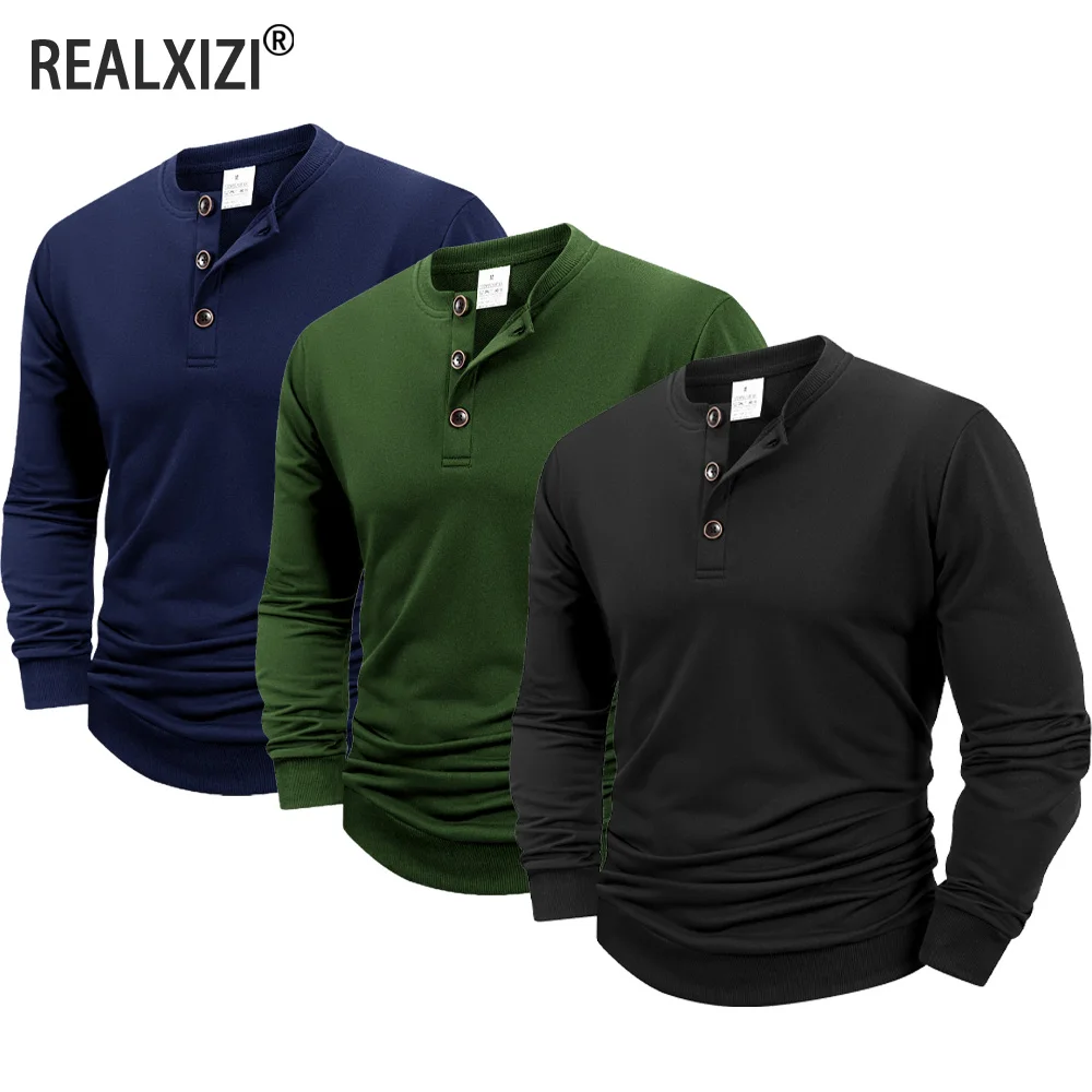 

Men's Button Henley Neck Shirt Long Sleeve Sweatshirts Casual Solid Color Fashion Streetwear Tops Tees T-Shirts Men Clothing