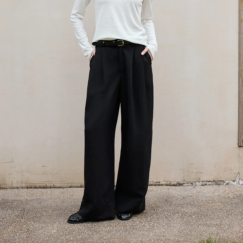 Jesienne lniane spodnie damskie Proste Spodnie z wysokim stanem i szerokimi nogawkami Moda vintage Streetwear Casual Luźne spodnie biurowe dla kobiet Chic Bottoms