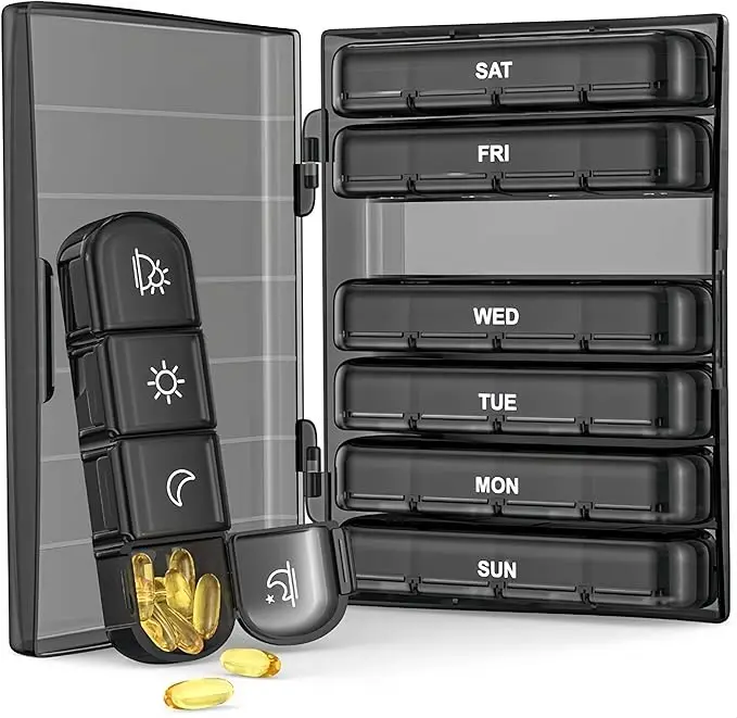 Pillen-Organizer für 4-mal-tägliche Einnahme, tragbare 7-Tage-Morgen- und Abend-Pillenbox, für Medikamente, Vitamine, Fischöle, Nahrungsergänzungsmittel