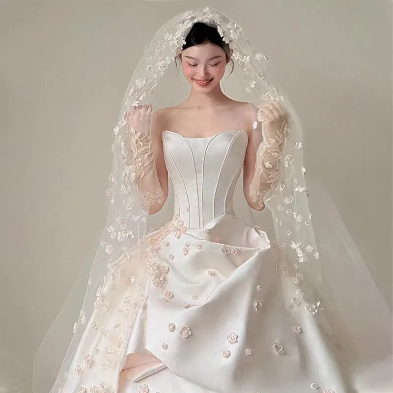 Veil Mori Super Immortal Wedding Dress Sweet Flower Premium Bridal Wedding Headgear Studio Photo Props Big Trailing
