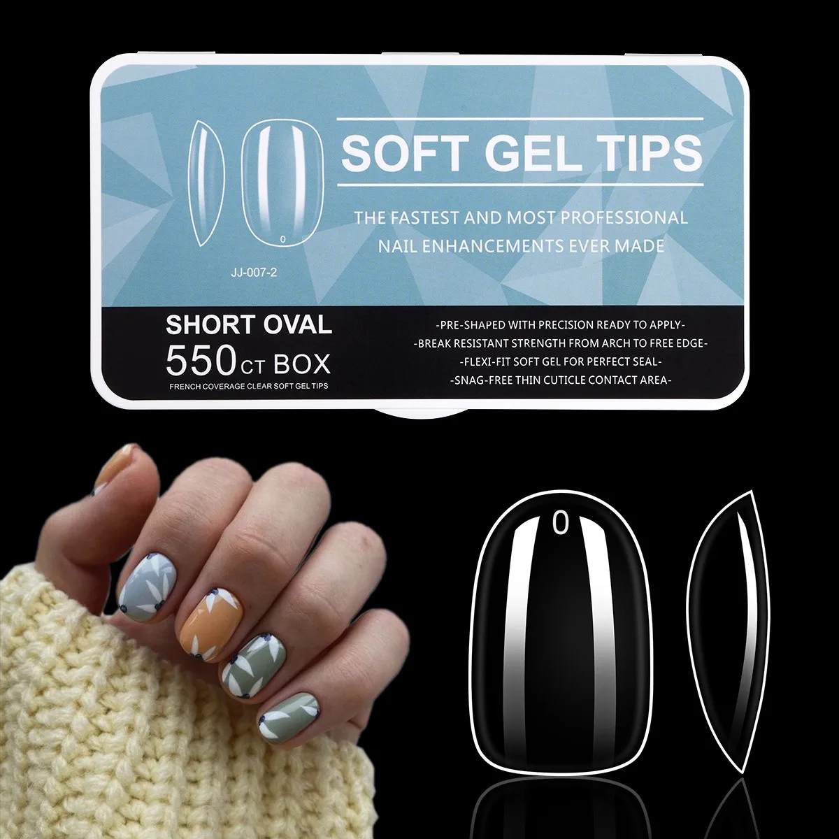 550 Stück Sargförmige Mandel-Soft-Gel-Nagelspitzen, künstliche halbe Abdeckung zum Aufdrücken, Acrylnägel in 11 Größen, künstliche Nägel, DIY-Maniküre-Verlängerungswerkzeuge – Detail 14