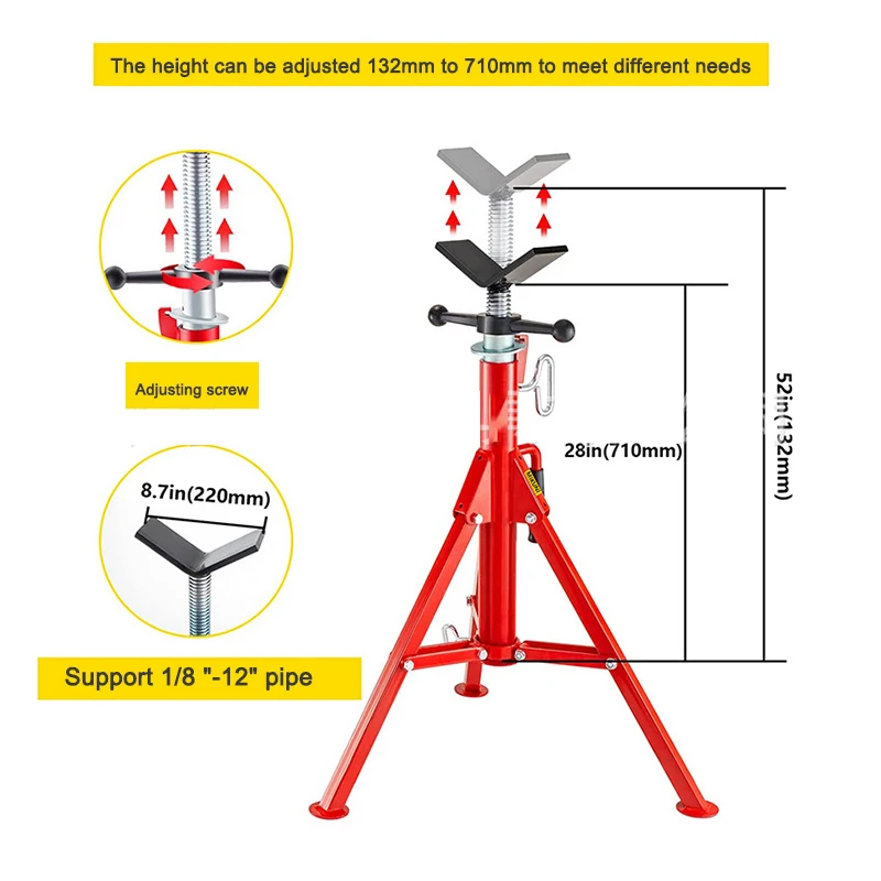 Imagem -04 - Suporte do Tubo Dobrável com Cabeça do Rolo Tripé Retrátil V-head 37 42 52 Polegadas Tubo de Apoio Ferramenta Agarra 2500lbs Rg1107a b c