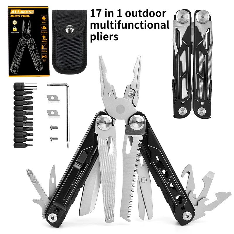

НОВЫЙ 17 в 1, полностью стальные складные плоскогубцы для улицы, оборудование для кемпинга, карманный инструмент EDC, многофункциональные плоскогубцы