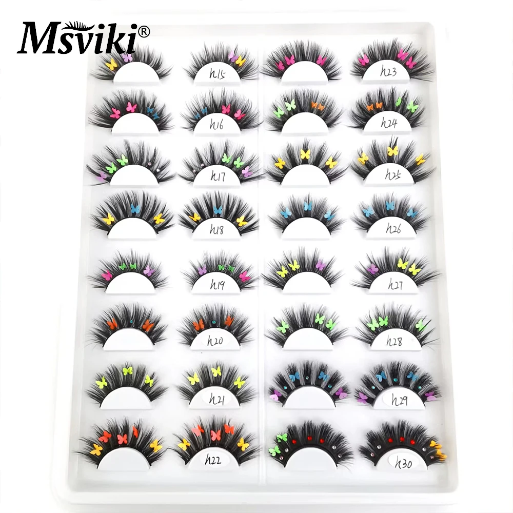 Flauschigen Natürliche 3D 5D Faux Nerz Wimpern Groß Großhandel Glitter Schmetterling Gefälschte Wimpern Box Paket Farbigen Wimpern Make-Up Liefert – Detail 10