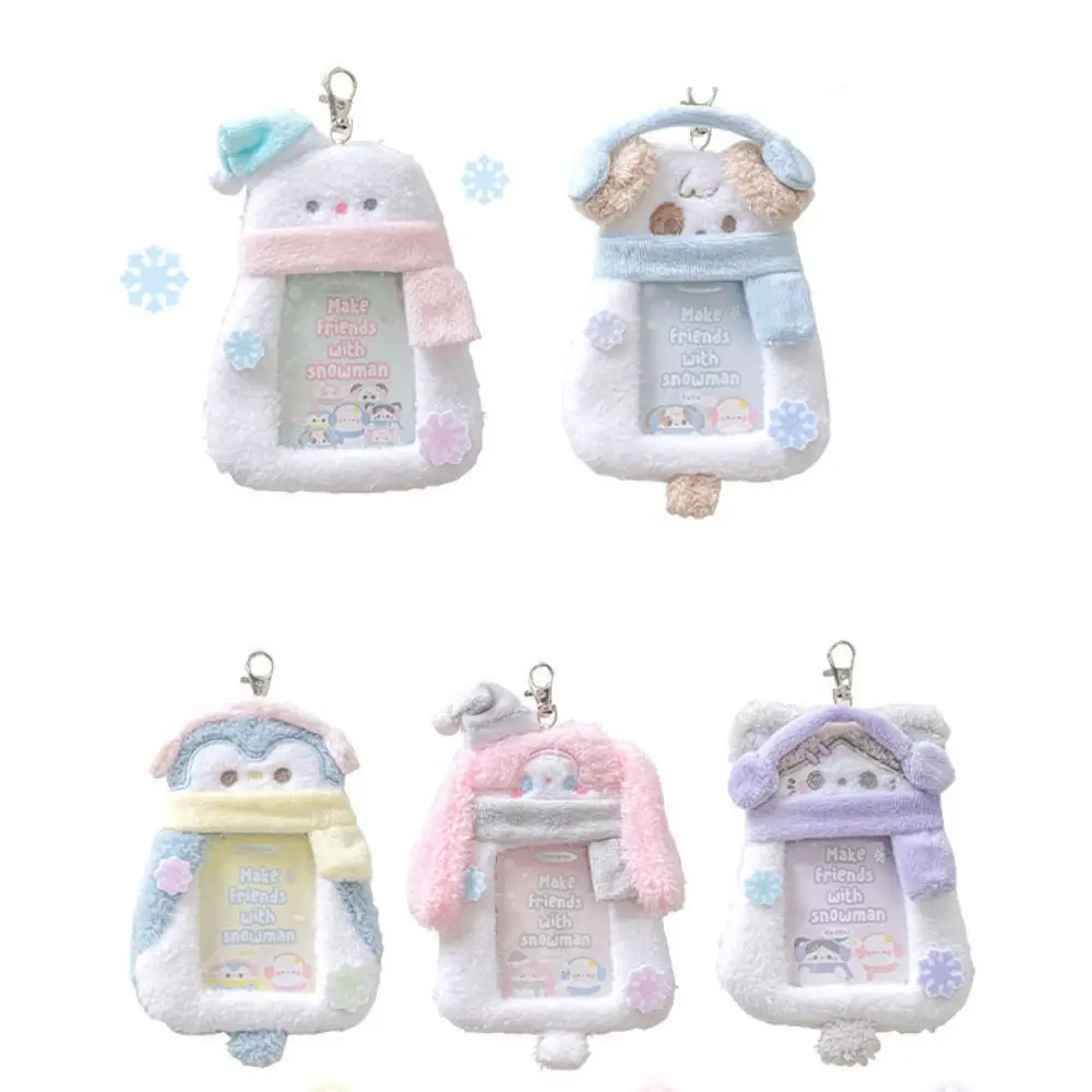 

With Keychain Pendant Cartoon Photocard Holder Snowman Penguin Plush Photocard Holder Korean Idol Animal Bus Card Holder Student