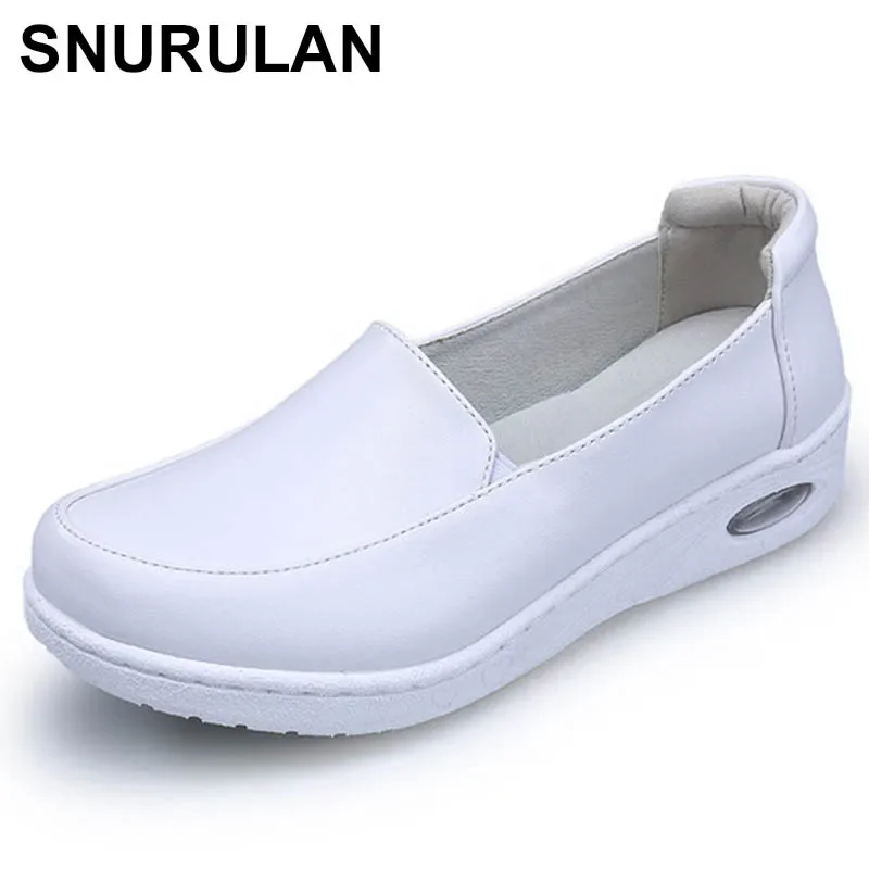 SNURULAN Four Seasons Woman white Nurse shoes women Platform soft Comfortable Air cushion casual genuine leatherE246