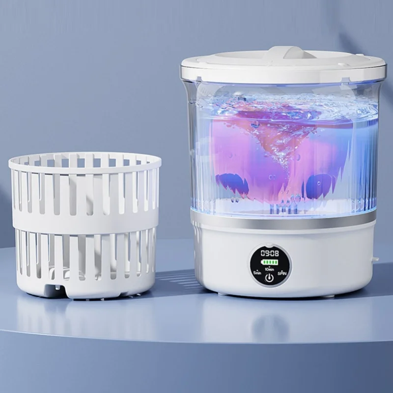 3L Rechargeable Cordless Underwear Washing Machine With Spin Basket Drain Outlet For Dormitory RV Camping