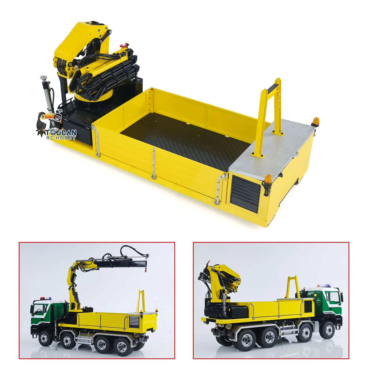 1/14 New LESU Metal Cargo Box Hydraulic Crane for Roll on Off Dumper Truck RC Accessories 7CH Valve with Lights DIY Model Gifts