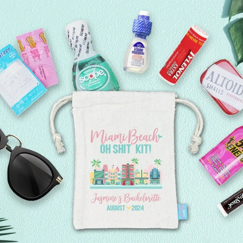 25 pcs Miami Beach Oh Shit Kit Bachelorette Party Hangover Kit|Assembled Favor Bags|Bachelorette Goodie Bags|Bachelorette Ideas