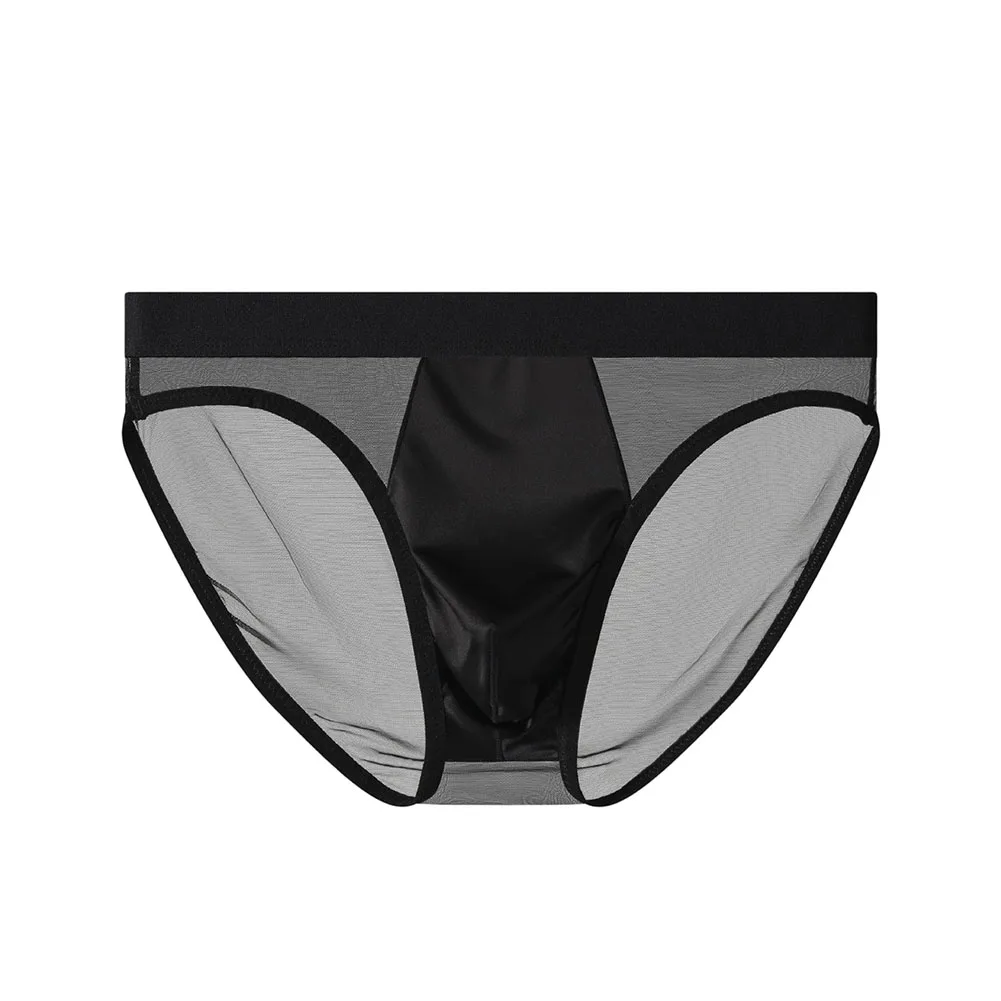 Translucent Men Mesh Underwear Sexy Thin Perspective Briefs Mid-rise Male Slips Homme Panties Erotic Breathable Underpants Cueca